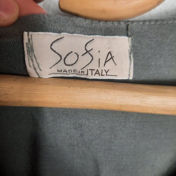 Sofia Made in Italy Army Green Silk Sleeveless Dress Size Small/Med Flowy Midi - Picture 6 of 8